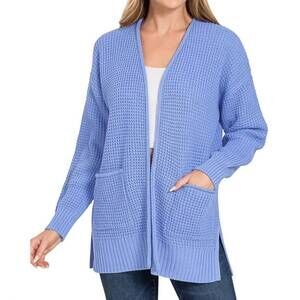 NEW VANILLA MONKEY cuddle up waffle open cardigan sweater in cornflower blue
